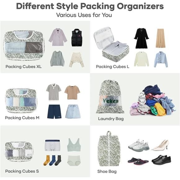 6 Pc Set Packing Cubes Luggage Packing Organizers for Travel Accessories - Picture 3 of 6